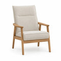 Poltrona in legno con rivestimento in tessuto beige
