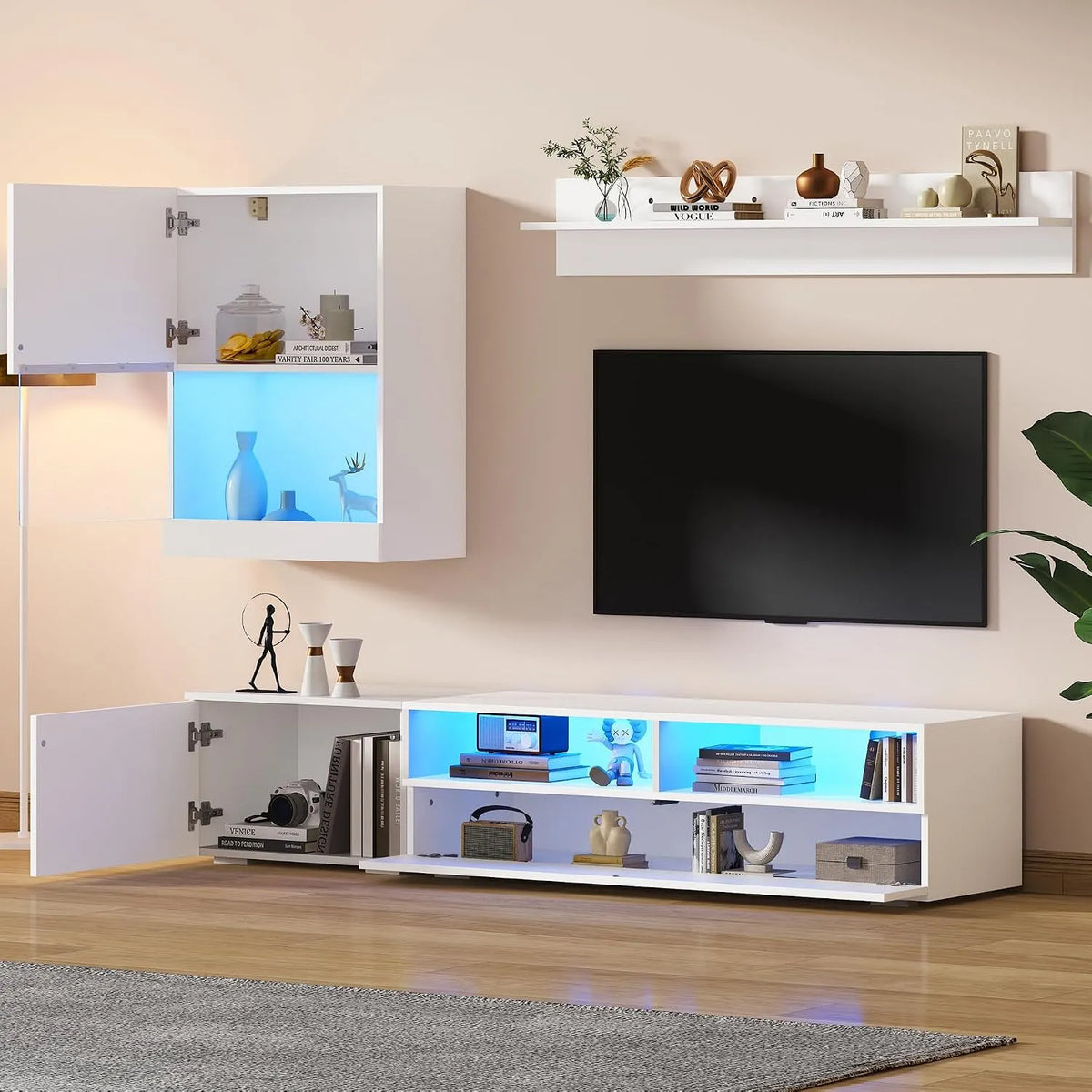Set da parete per TV: display LED, 175 × 39 × 34 cm, 80 pollici, bianco
