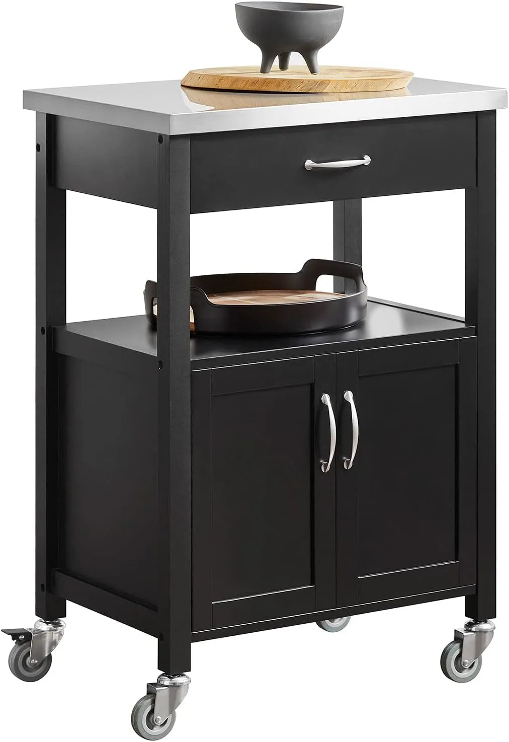 SoBuy Carrello cucina salvaspazio con piano di lavoro – FKW22-SCH, formato compatto, con ruote, 60 × 92 × 45cm, nero