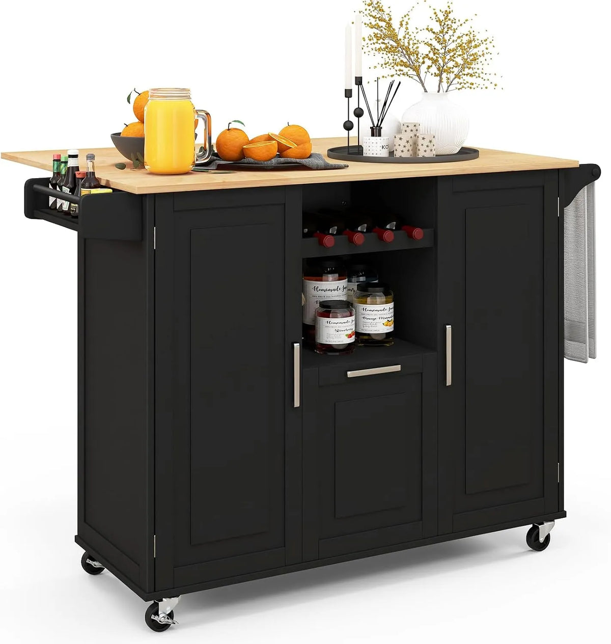 COSTWAY Carrello da Cucina – con ruote, 130 × 74 × 90 cm, nero, con cassetti