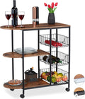 Relaxdays Carrello da Cucina — MDF, con ripiani, 3 Ripiani, 84 × 83 × 37 cm, nero, in metallo