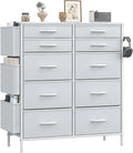 Feonase Cassettiera e mobile con cassetti alta: MDF, rivestimento in tessuto, con cassetti, 10 cassetti, bianco, in metallo