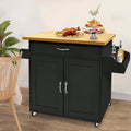 Carrello da cucina con piano di lavoro in legno — con ruote, nero, con cassetti
