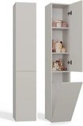 Mobile Bagno a Colonna Alta Armadietto con Cesto Portabiancheria Integrato: Cashmere, con ripiani, 31 × 30 × 174 cm, beige