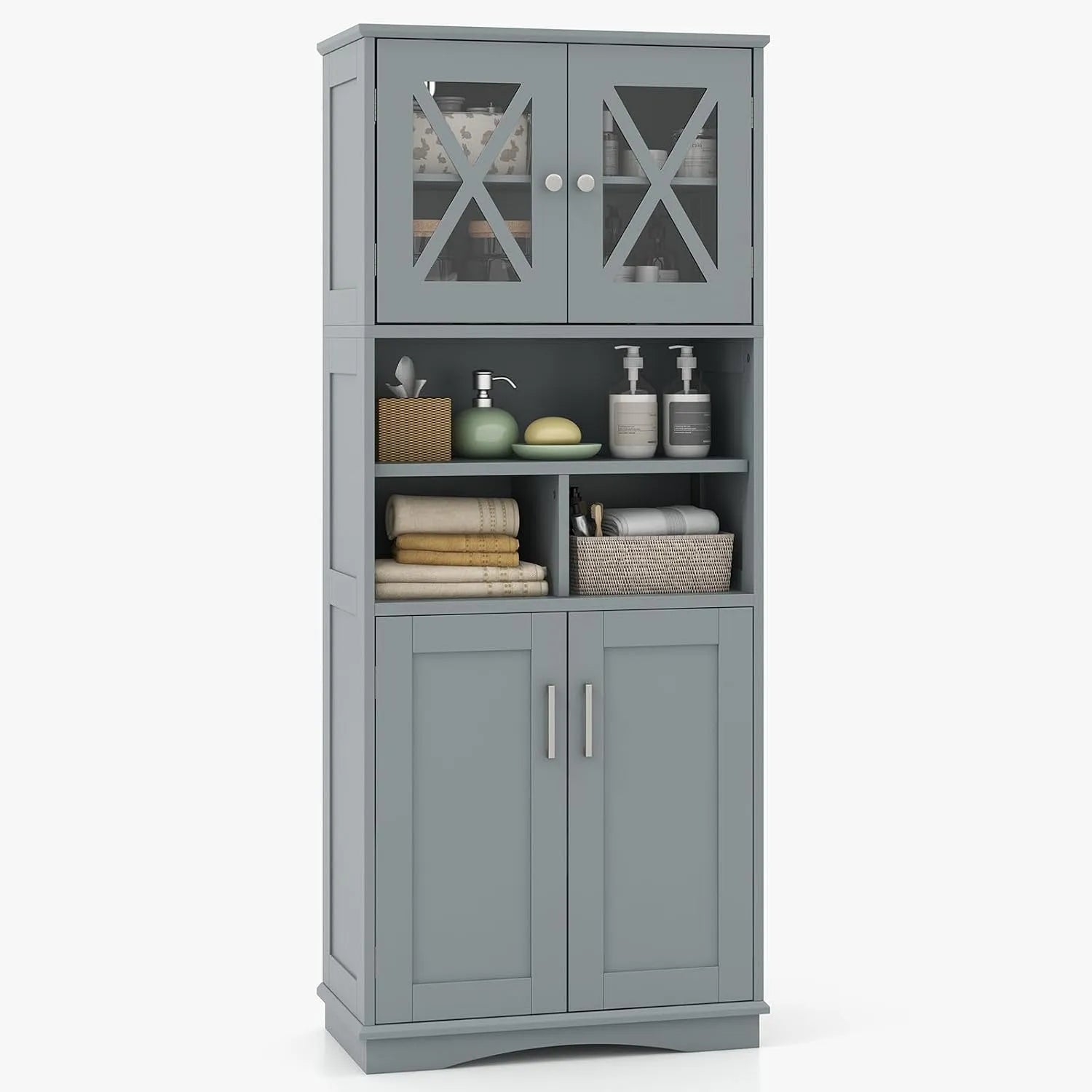 Armadio – in legno, con ripiani, 4 Ante, 60 × 30 × 145 cm, grigio