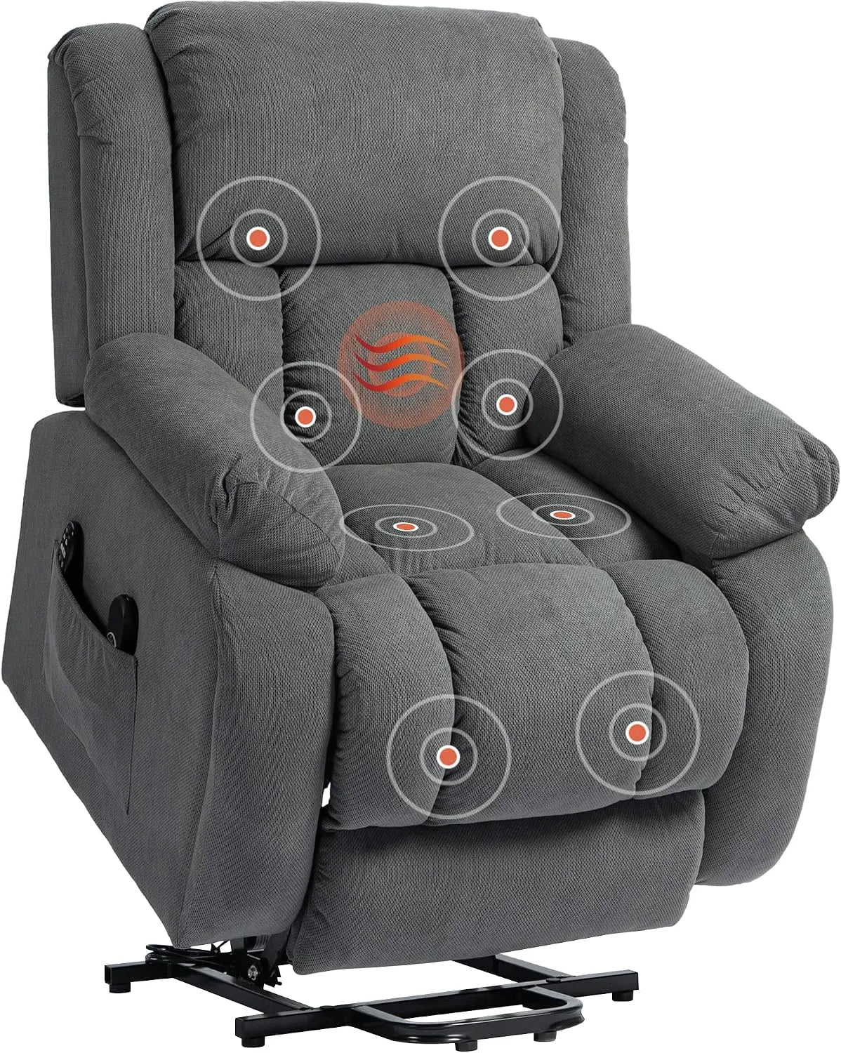 HOMCOM Poltrona relax e poltrona reclinabile – reclinabile, rivestimento in tessuto, con porta USB, con riscaldamento, grigio, con funzione massaggio