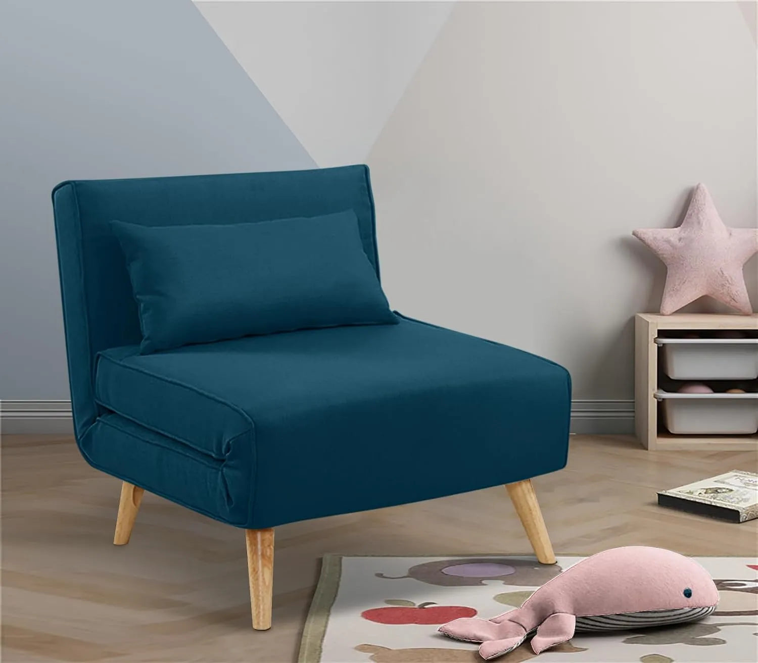 Poltrona e sedia imbottita Letto Blu Verde, rivestimento in velluto