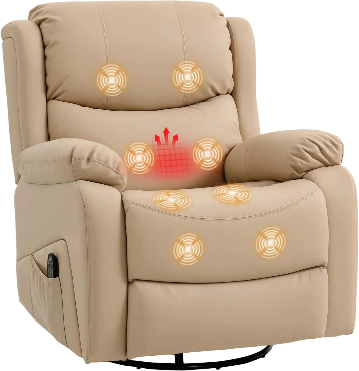 HOMCOM Poltrona relax e poltrona reclinabile – reclinabile, in pelle, con telecomando, con riscaldamento, beige, con funzione massaggio