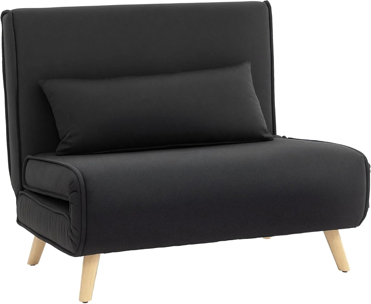 HOMCOM Divano letto e divano trasformabile: rivestimento in tessuto, in legno, con schienale, pieghevole, 6 Livelli, 94 × 78 × 80 cm, nero