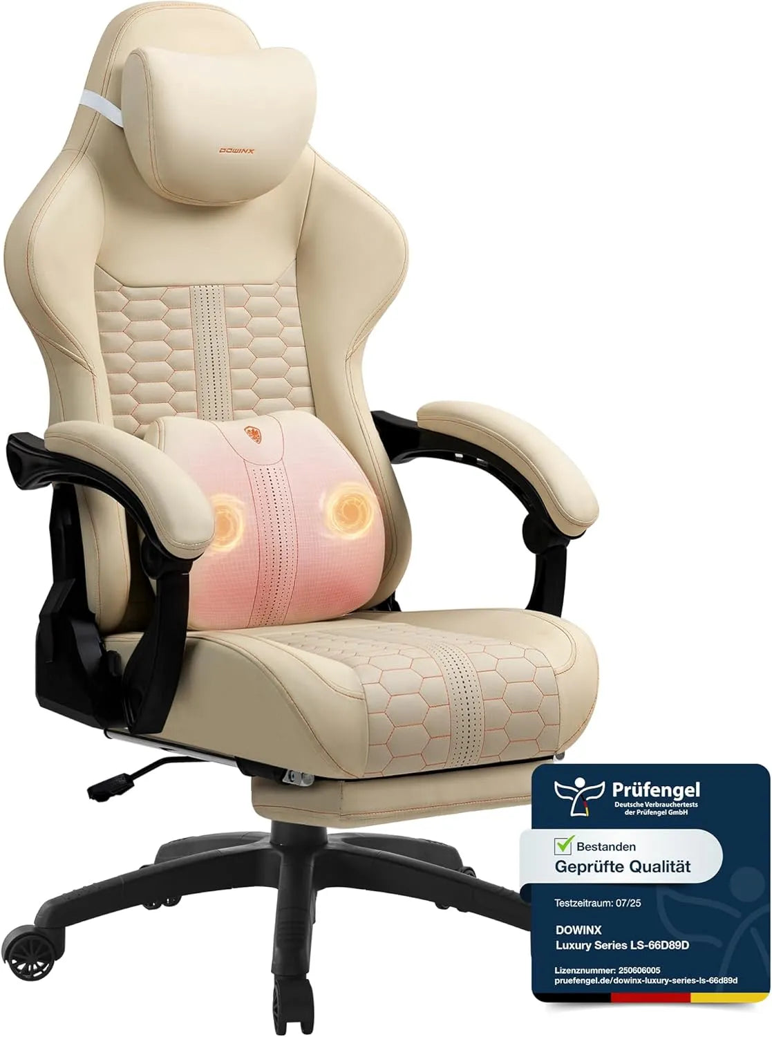Sedia — in pelle, per gaming, 180 kg, bianco, con funzione massaggio
