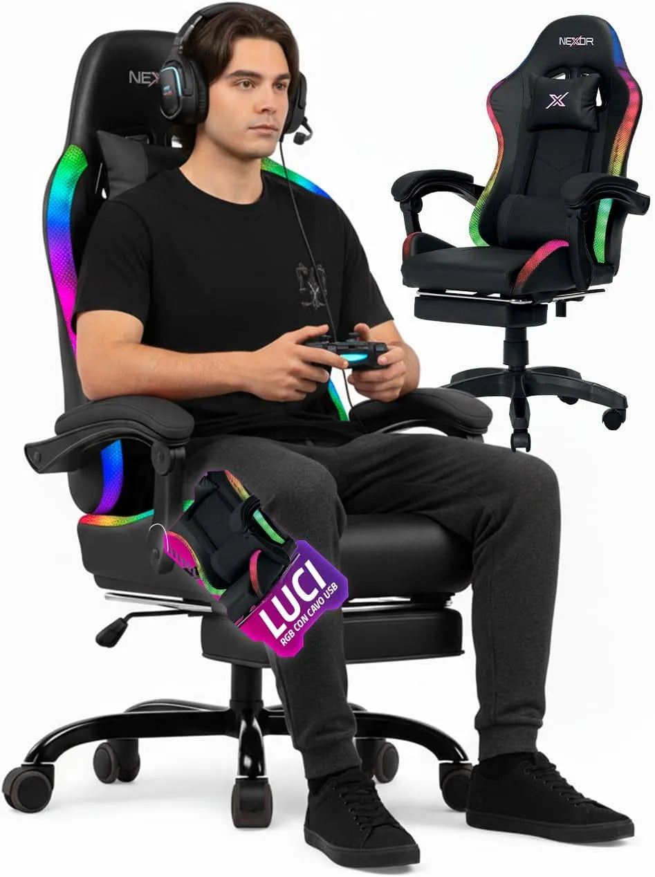 Sedia — RGB, con porta USB, per gaming, illuminazione RGB, display LED