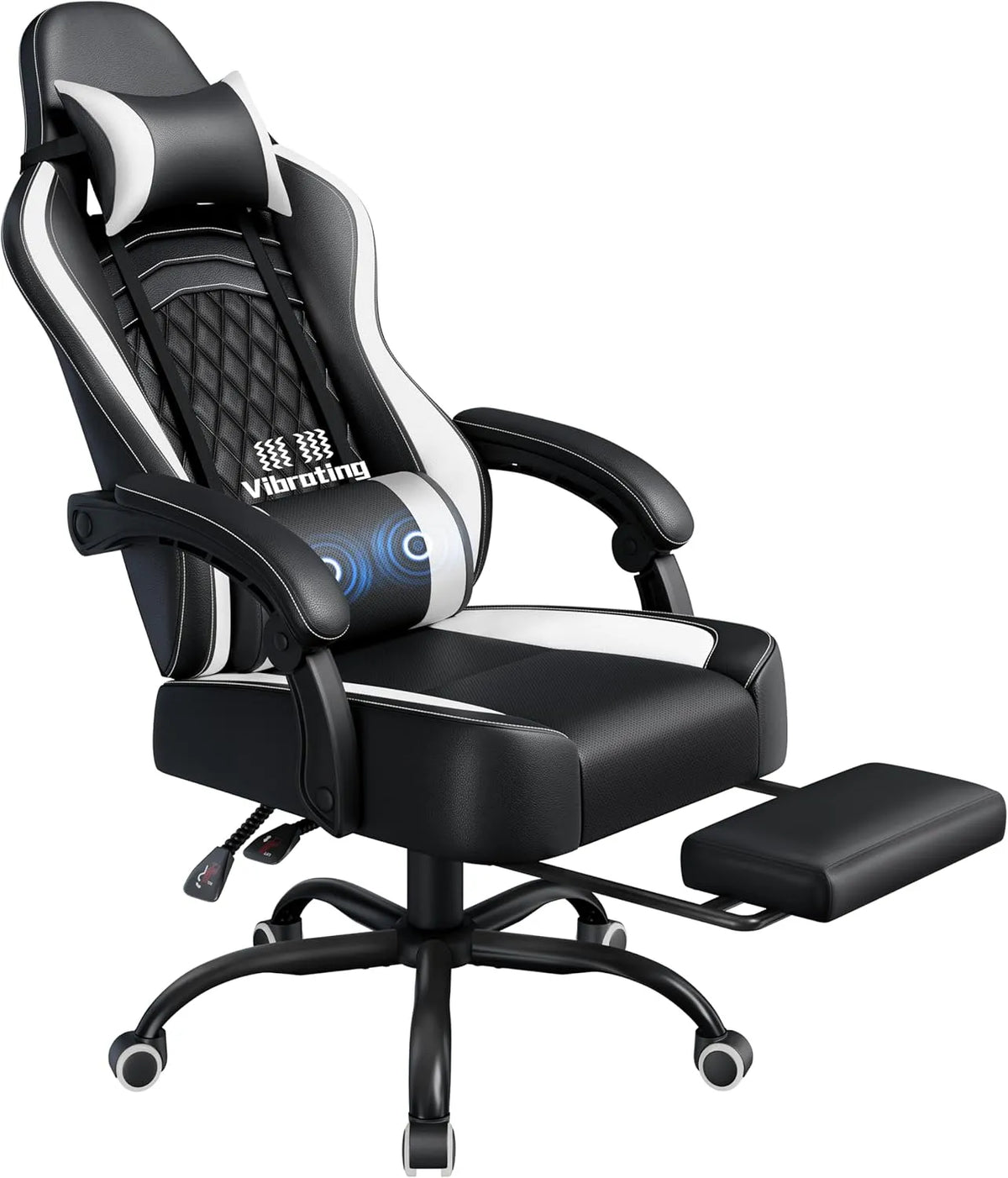Sedia da ufficio — reclinabile, con braccioli, con schienale, per gaming, bianco, con funzione massaggio