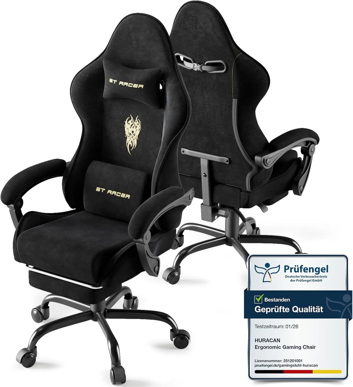 Sedia — con braccioli, per gaming, nero, con funzione massaggio