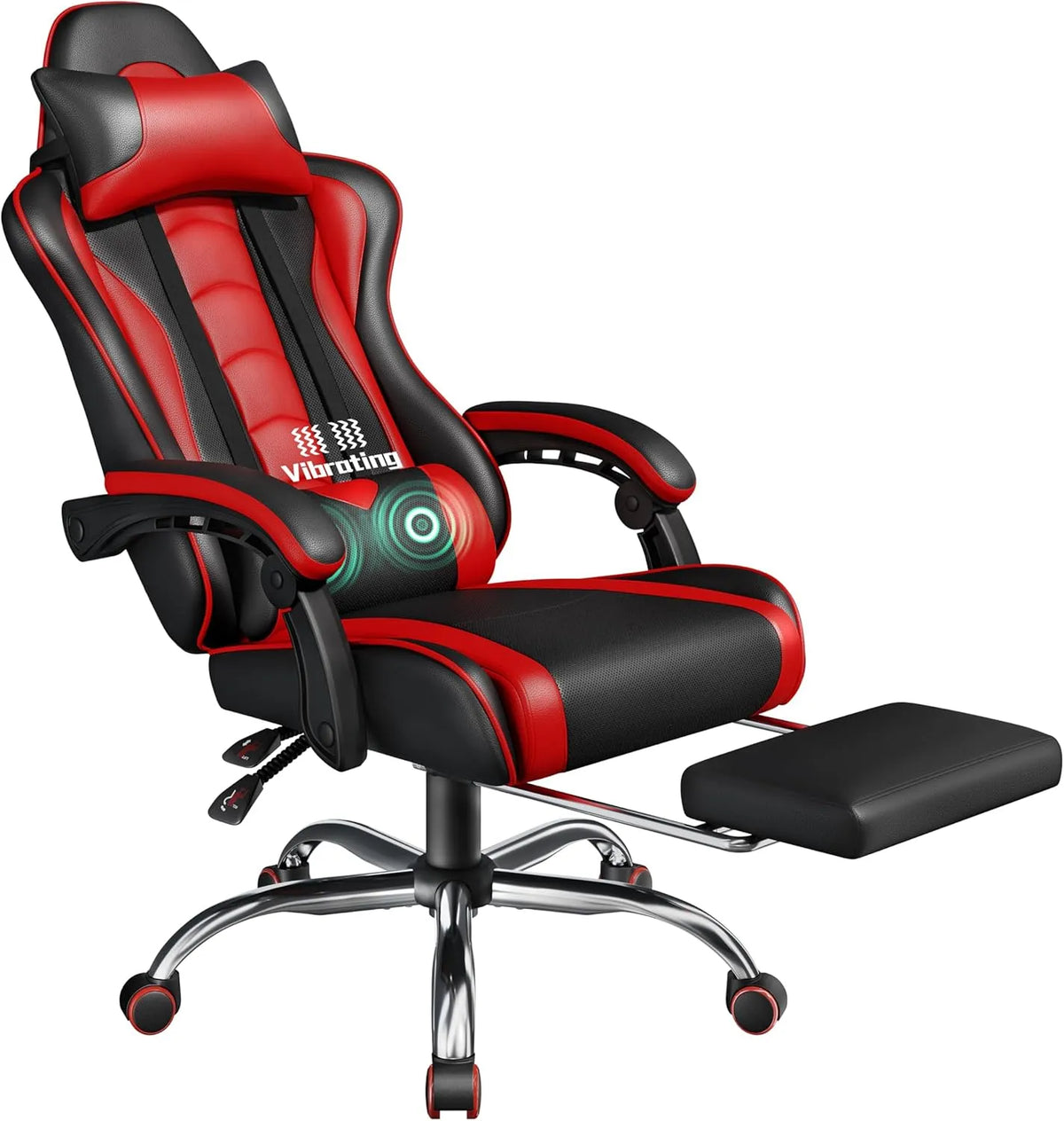 Scrivania e tavolo per computer – reclinabile, in pelle, con braccioli, per gaming, rosso, con funzione massaggio, con ruote