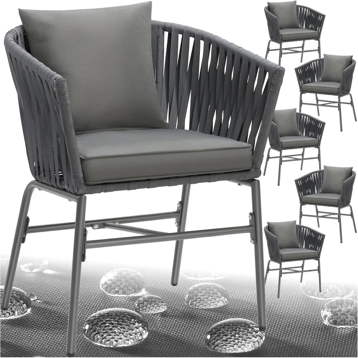 tectake ® Set di 6 Sedie: in acciaio, con cuscini, 60 × 61 × 77 cm, rivestimento in pelle
