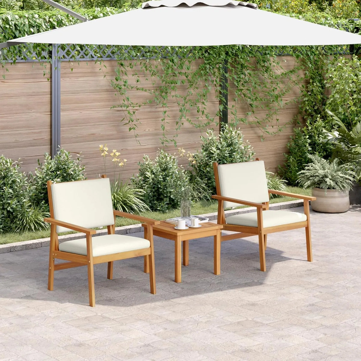 Set di 2 sedie da esterno in legno di acacia – bianco