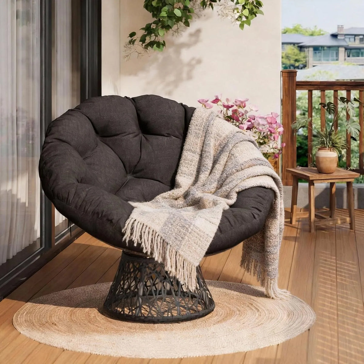 Sedia a dondolo — girevole, in polyrattan