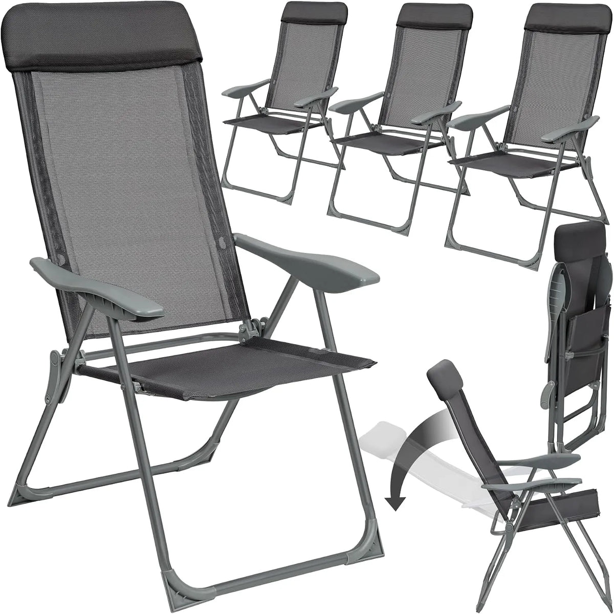 tectake Sedie da giardino — Antracite, rivestimento in tessuto, con braccioli, con schienale, regolabile