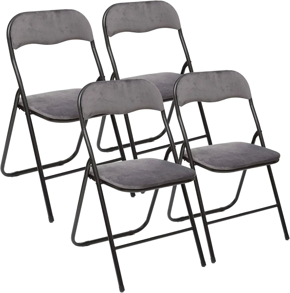 HOME MOBILIARIO & DECORACIÓN Set di 4 sedie 44x52x73cm Pieghevoli — 44 × 52 × 73cm, grigio, rivestimento in velluto