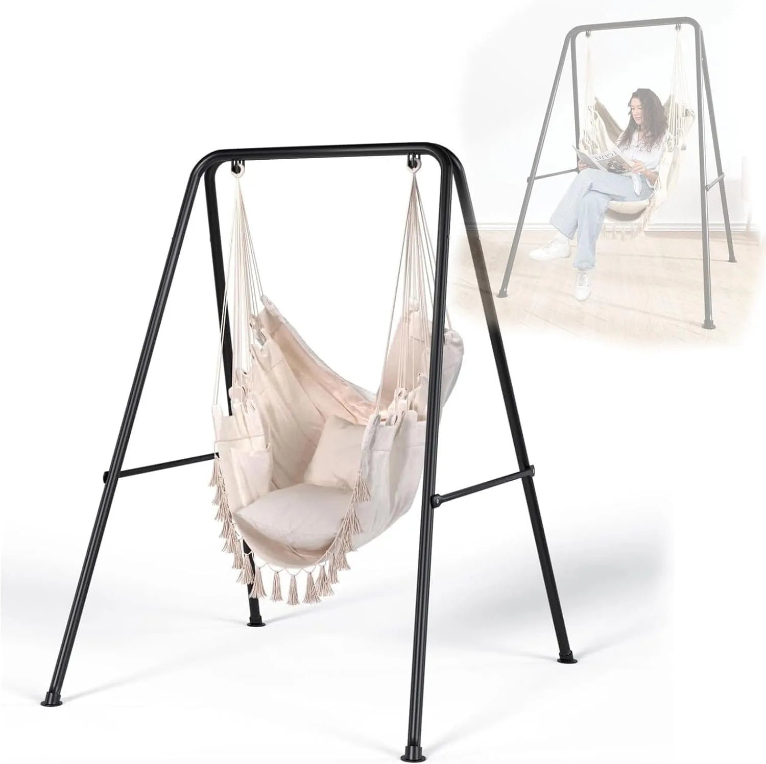 Poltrona e sedia imbottita sospesa — con cuscini, 125 × 125 × 160 cm, 150 kg