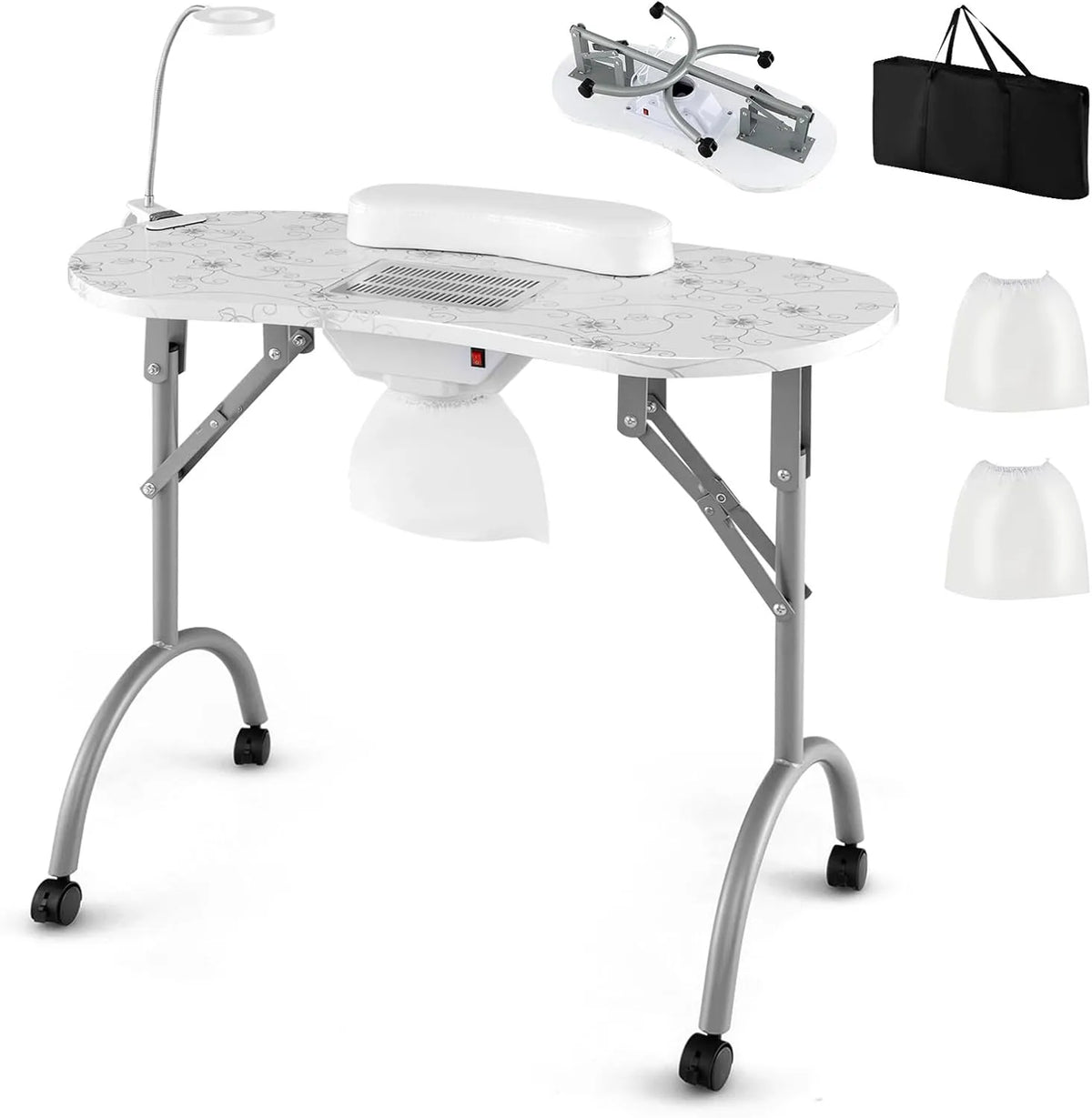 COSTWAY Dispositivo luminoso per unghie – pieghevole, regolabile, display LED, con ruote, bianco