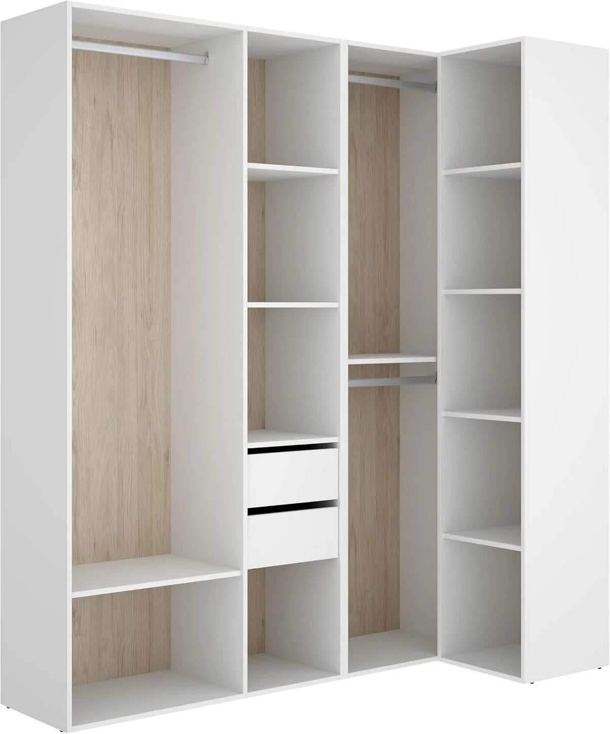 Armadio — ROVERE, con cassetti, 205 × 182, 5 × 79, 5 cm, bianco