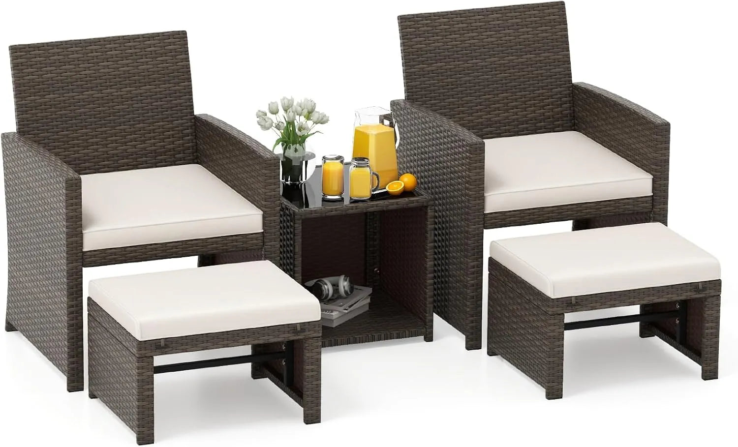 COSTWAY Piscina fuori terra – con braccioli, in polyrattan, bianco