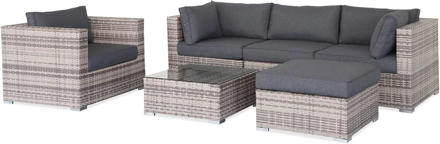 Salotto da Giardino in Resina Intrecciata: 5 posti, 234 × 82 × 67 cm, grigio