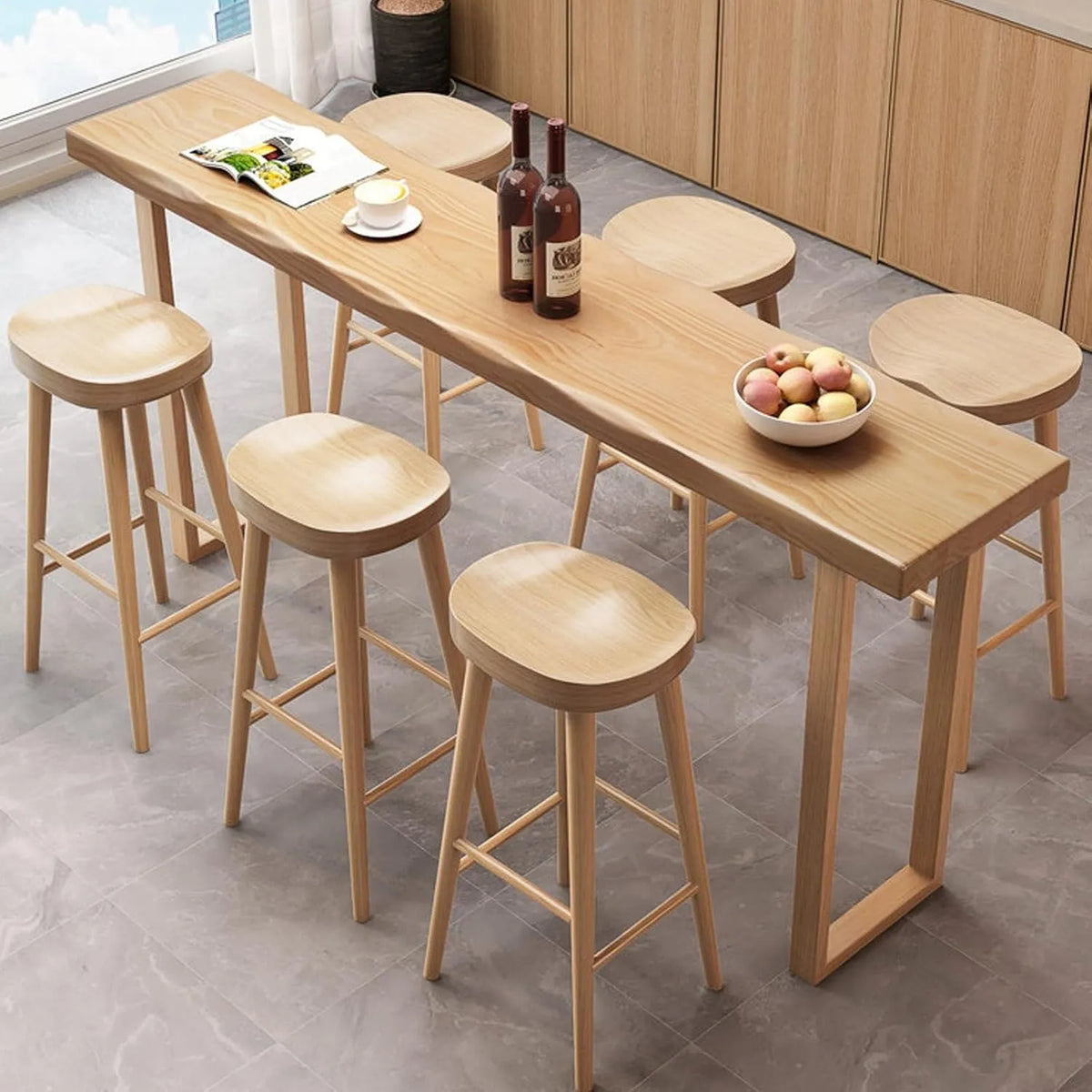 Tavolo alto da bar con bordo naturale – in legno, 160cm, in legno massello