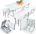 Set da birreria 3 pezzi Tavolo + 2 panche – pieghevole, bianco