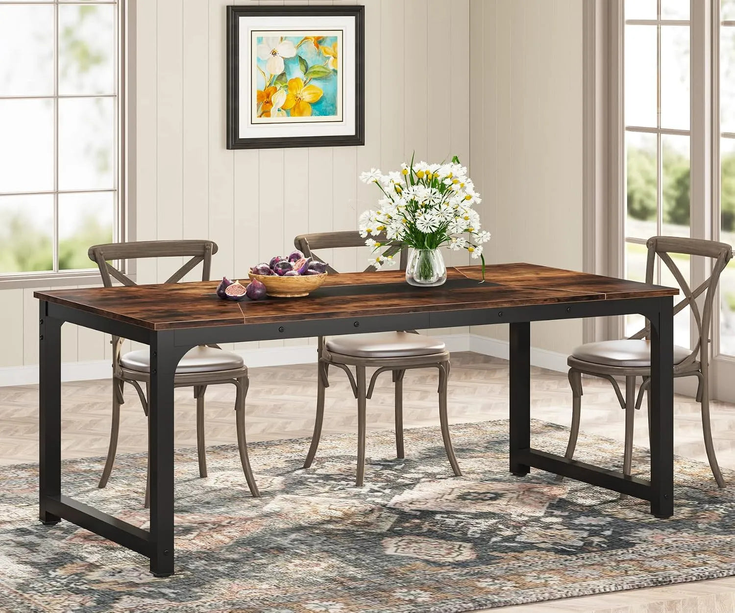 Tavolo da pranzo e tavolo per sala da pranzo – 180 × 90 × 77 cm, marrone, in metallo