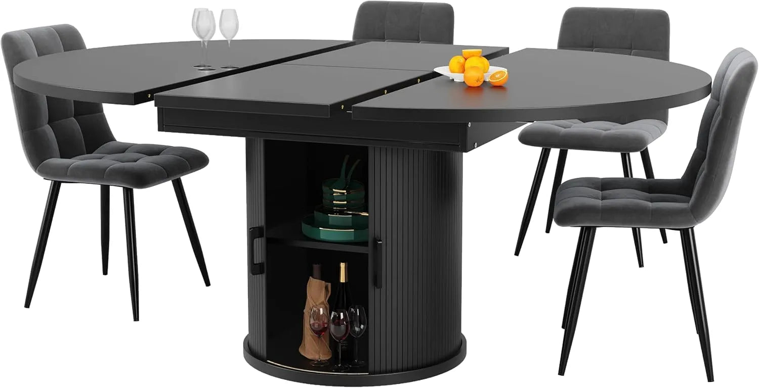Tavolo da pranzo e tavolo per sala da pranzo — 158 cm, nero, allungabile