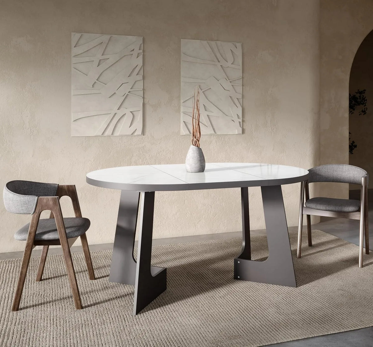 Tavolo da pranzo e tavolo per sala da pranzo — 110 cm, 160 cm, bianco, allungabile