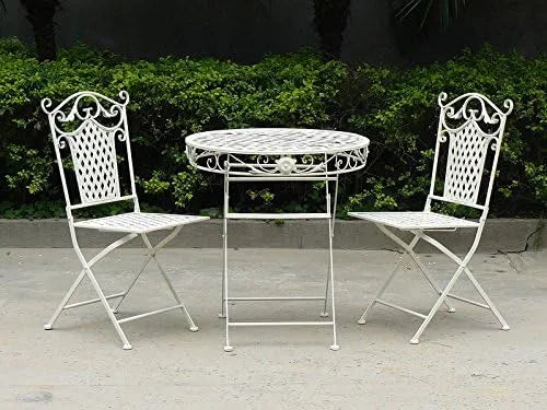 Set Tavolo e Due sedie in Ferro Bianco da Giardino