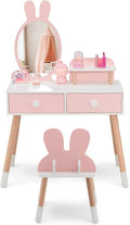 COSTWAY Toeletta e tavolo da trucco 2 in 1 per Bambina: in legno, con cassetti, 2 Cassetti, 78 × 37 × 110cm, rosa