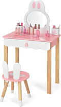 COSTWAY Toeletta e tavolo da trucco 2 in 1 per Bambina – in legno, 60 × 34 × 103cm, rosa, con cassetti