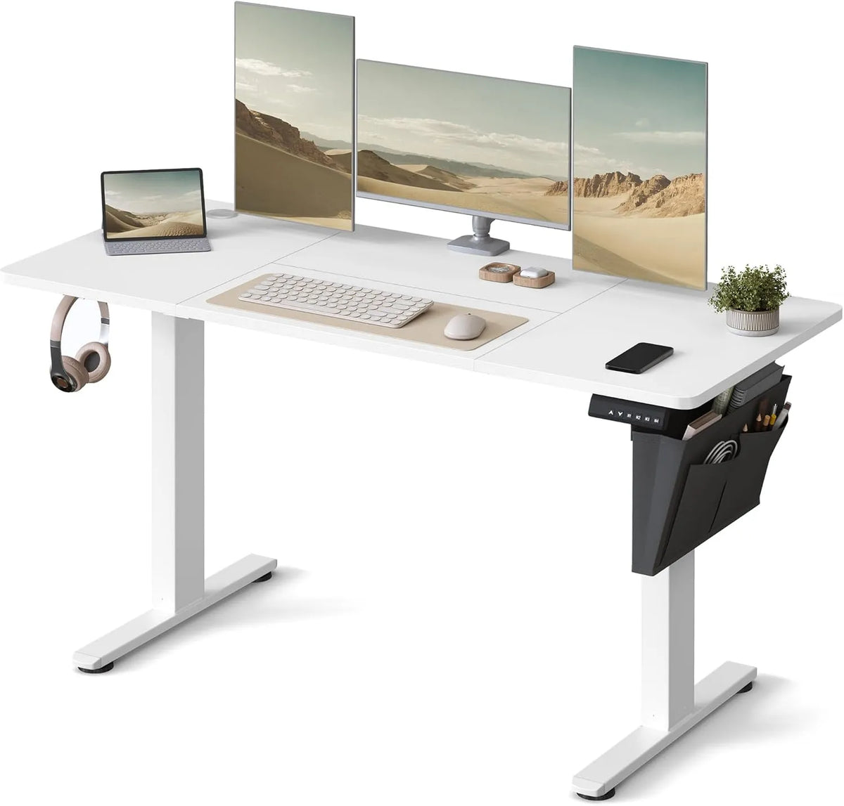 SONGMICS LSD134W01 Scrivania e tavolo per computer — USB-C, con porta USB, regolabile, 140 × 60 cm, bianco