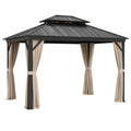 Gazebo in Alluminio con Tetto Metallico e Tende Beige 3x4m