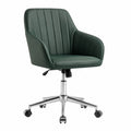 Sedia da Ufficio in Pelle PU Verde Regolabile con Rotelle