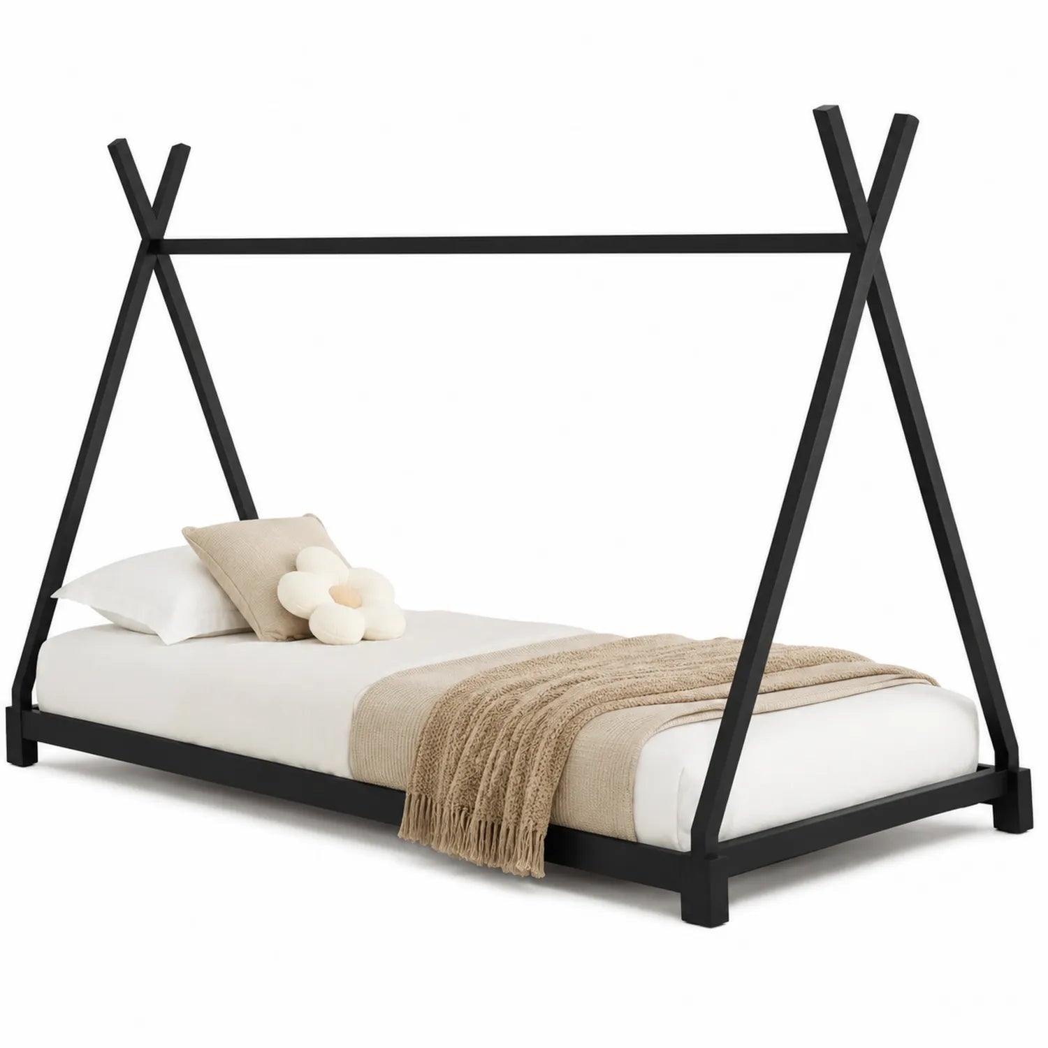 Letto in Legno Bambini Forma Teepee Nero 200x90 cm