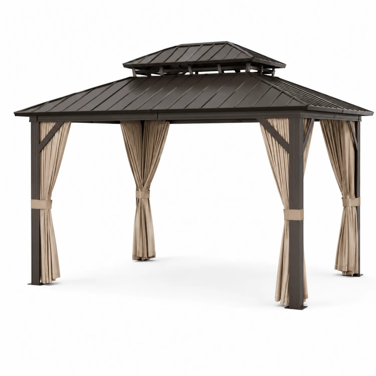 Gazebo in Alluminio con Tetto in Metallo e Tende in Poliestere 300x400 cm