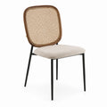 Sedia da Pranzo Rattan e Tessuto con Struttura in Metallo Nero