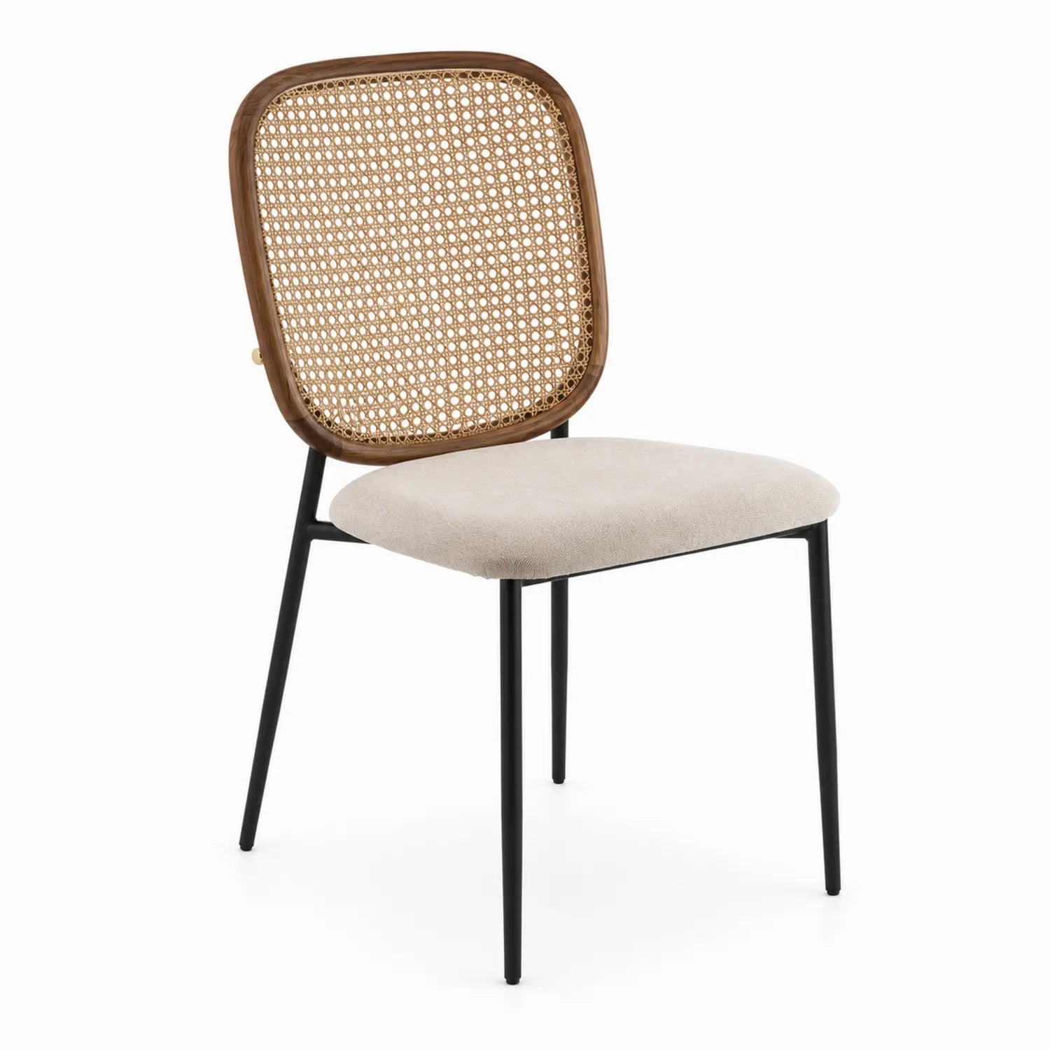 Sedia da Pranzo Rattan e Tessuto con Struttura in Metallo Nero