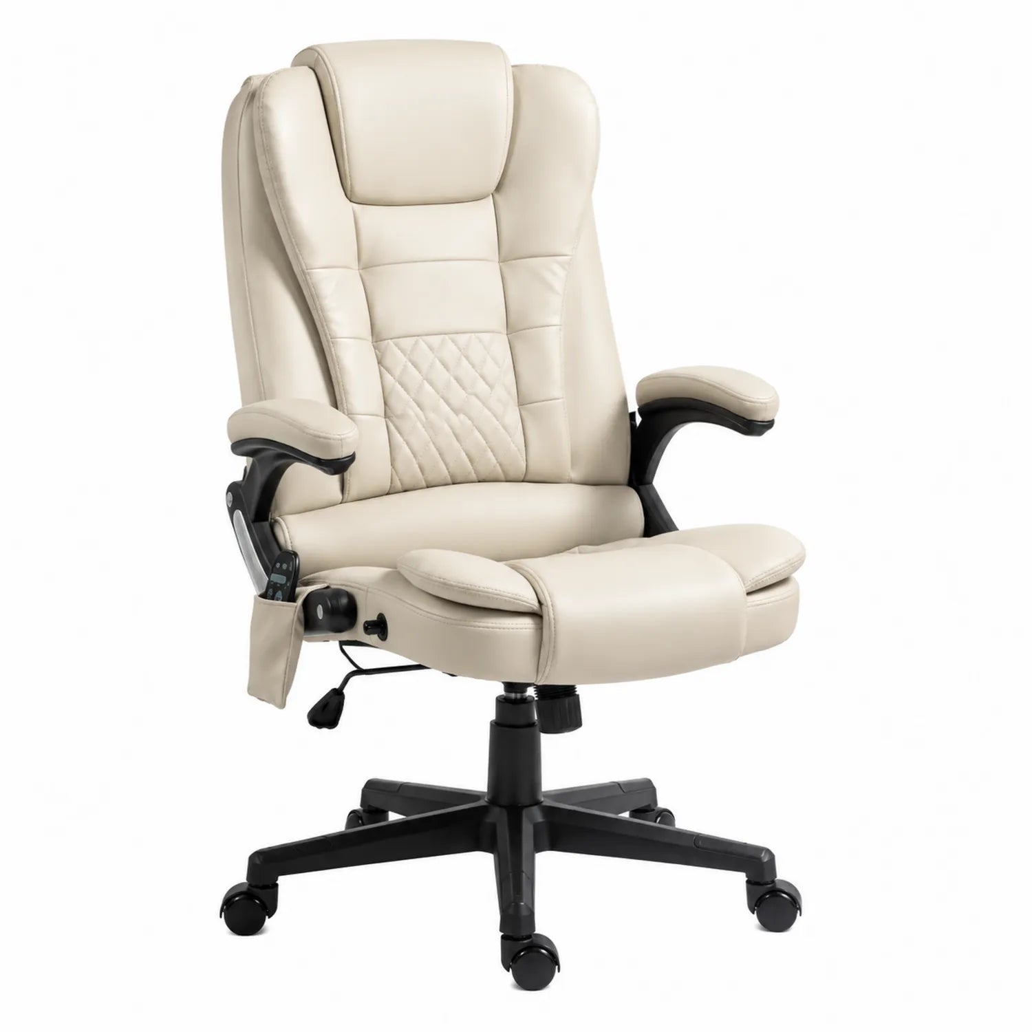 Poltrona da ufficio ergonomica in pelle sintetica crema con poggiapiedi