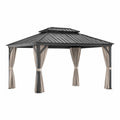 Gazebo da Giardino in Alluminio con Tetto in Acciaio e Tende in Poliestere Antracite 3x4m