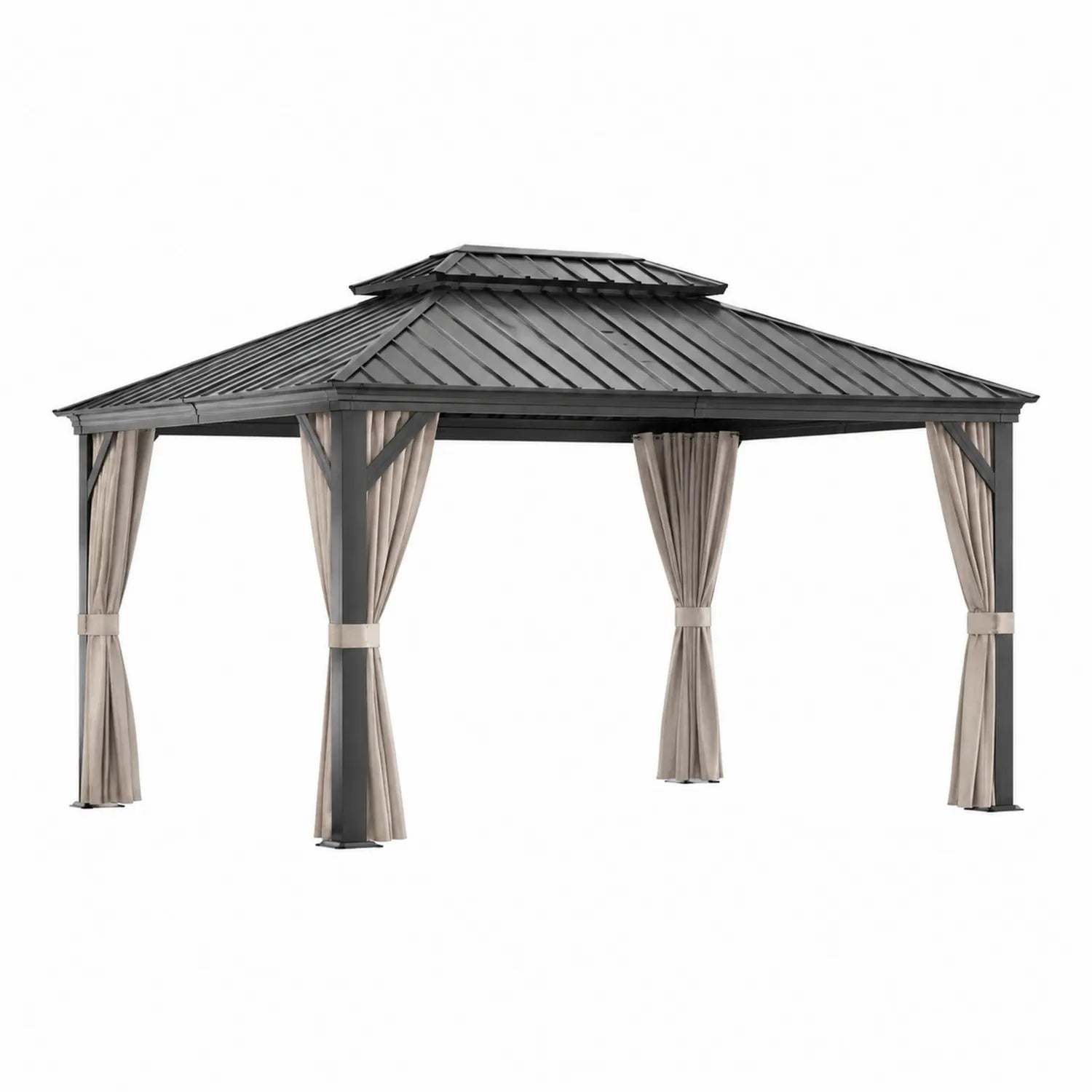 Gazebo da Giardino in Alluminio con Tetto in Acciaio e Tende in Poliestere Antracite 3x4m