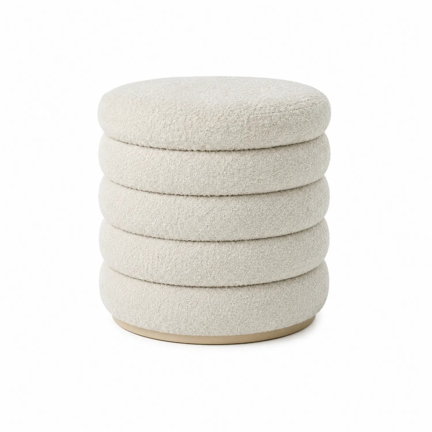 Pouf rotondo in tessuto bouclé beige